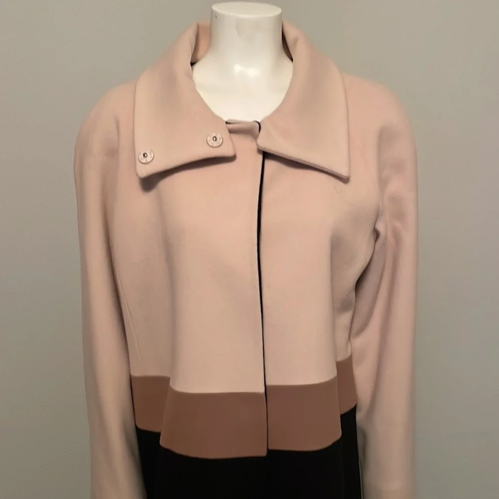 Fleurette Loro Piana Camel, Black and Tan Wool Car Coat Size 14 - Picture 4 of 12